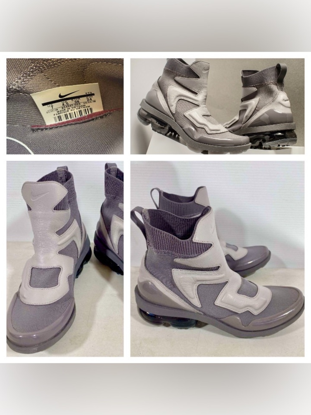 NEW (NWOT) Nike Women's “VaporMax Light 2” Grey Knit High-Top Sneakers Sz 7 / 38